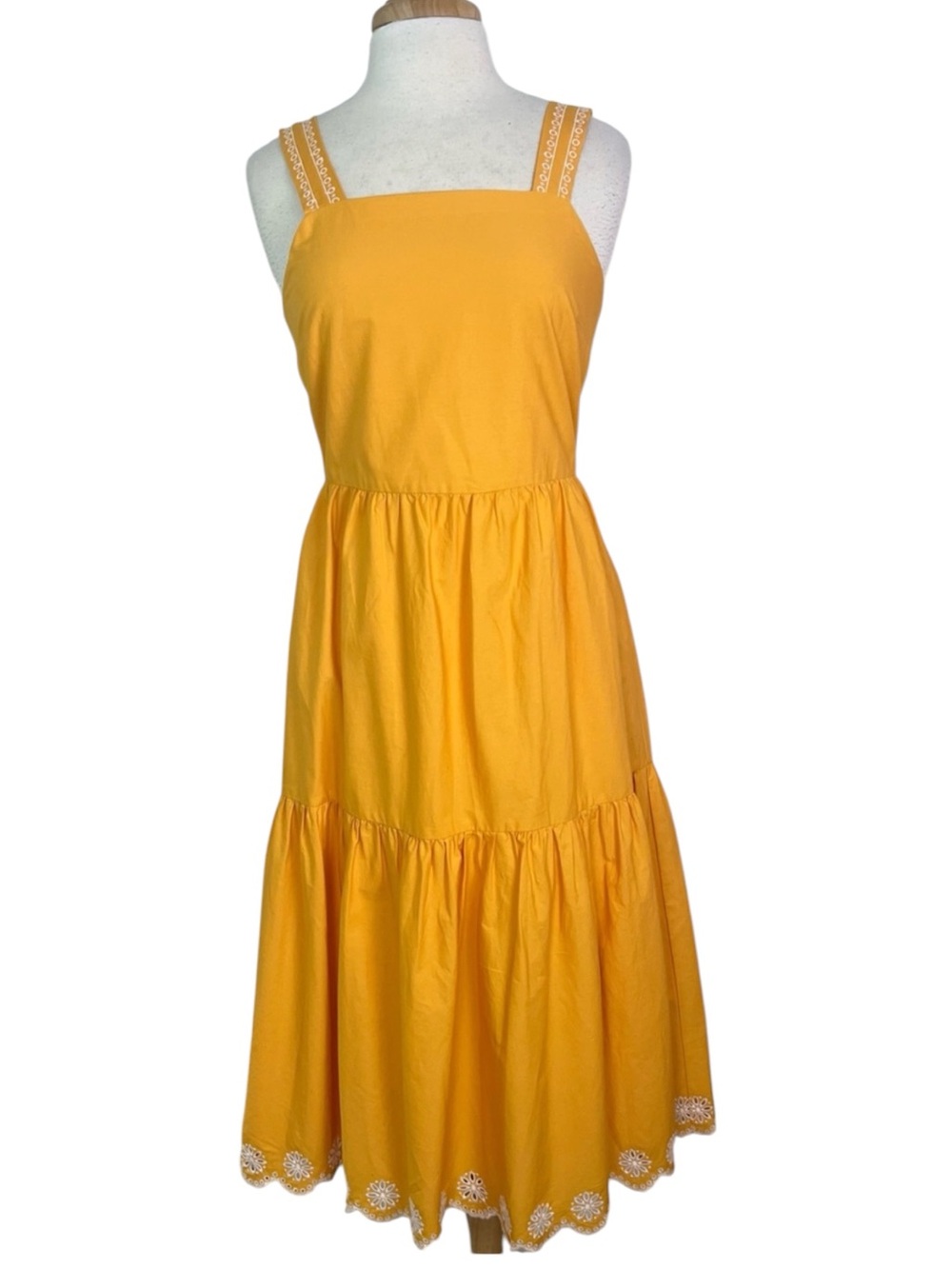 J. Crew Yellow Midi Dress with Crochet-Trim Straps